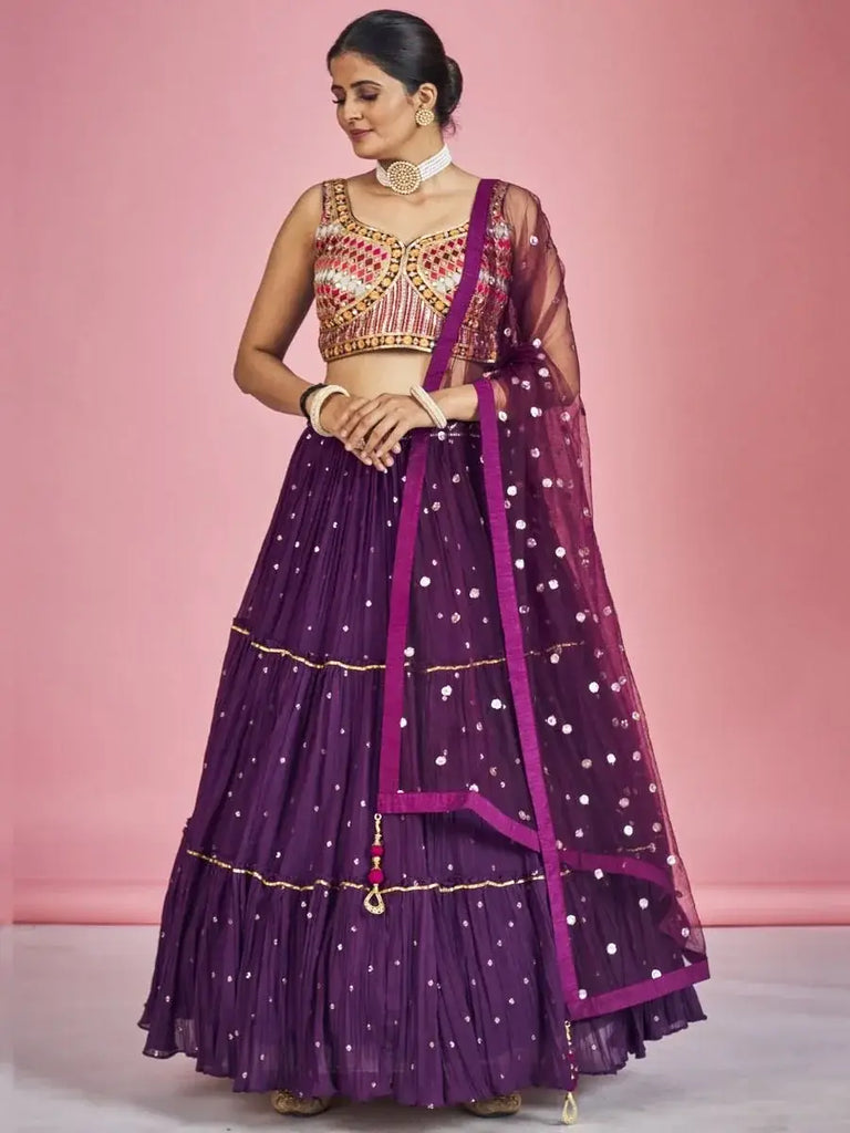 Marvelous Purple Sequin Work Georgette Festive Wear Lehenga Choli