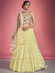 Glorious Yellow Sequin Work Georgette Ceremony Wear Lehenga Choli