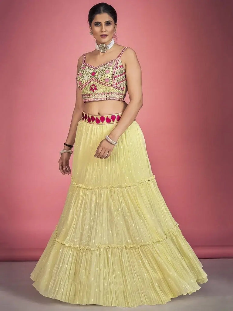 Glorious Yellow Sequin Work Georgette Ceremony Wear Lehenga Choli