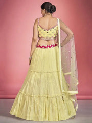 Glorious Yellow Sequin Work Georgette Ceremony Wear Lehenga Choli