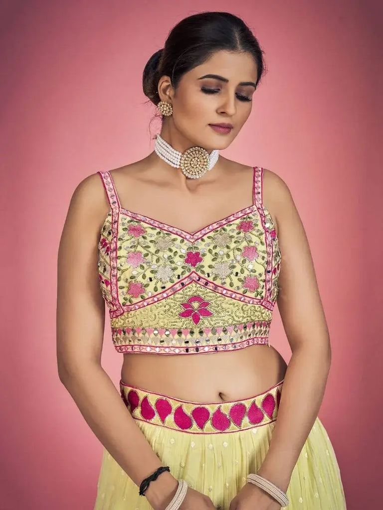 Glorious Yellow Sequin Work Georgette Ceremony Wear Lehenga Choli