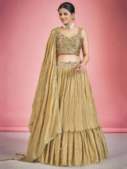 Exquisite Beige Sequin Work Georgette Ceremony Wear Lehenga Choli