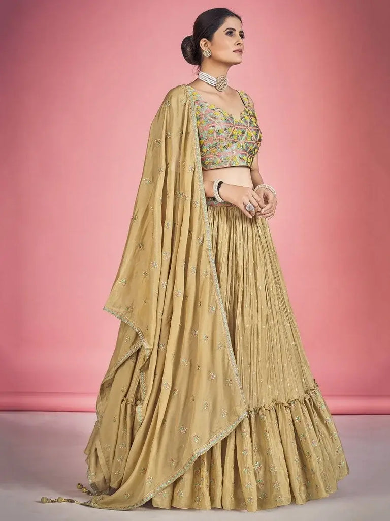 Exquisite Beige Sequin Work Georgette Ceremony Wear Lehenga Choli