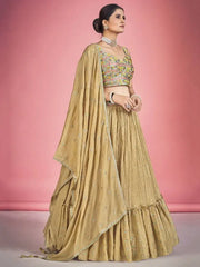 Exquisite Beige Sequin Work Georgette Ceremony Wear Lehenga Choli