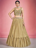 Exquisite Beige Sequin Work Georgette Ceremony Wear Lehenga Choli