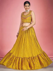 Enchanting Mustard Sequin Work Georgette Ceremony Wear Lehenga Choli