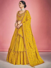 Enchanting Mustard Sequin Work Georgette Ceremony Wear Lehenga Choli