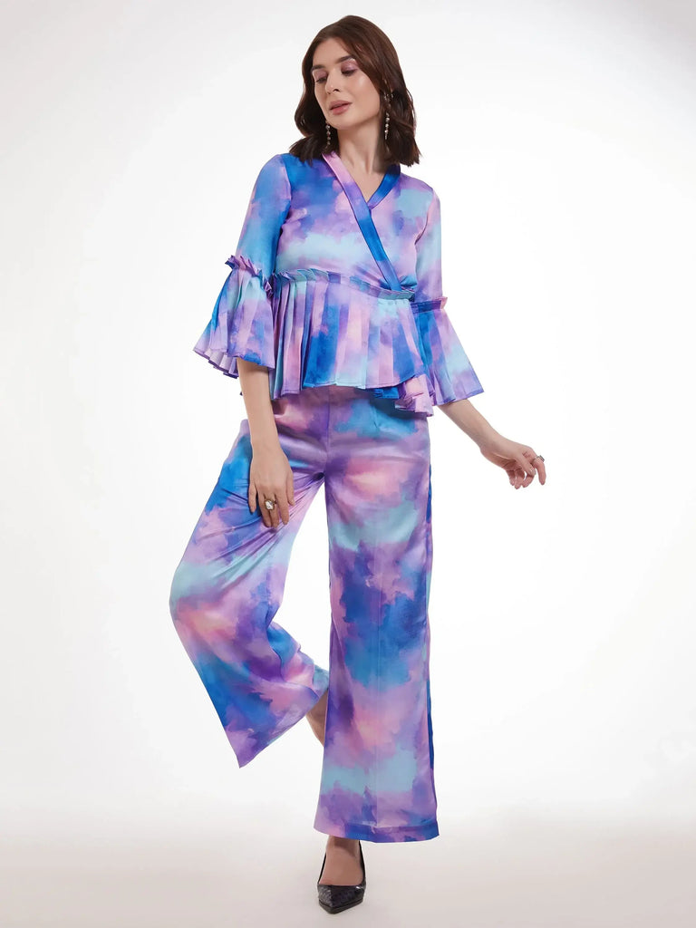 Amazing Multi-Color Shibori Printed Satin Party Wear Co-Ord Set