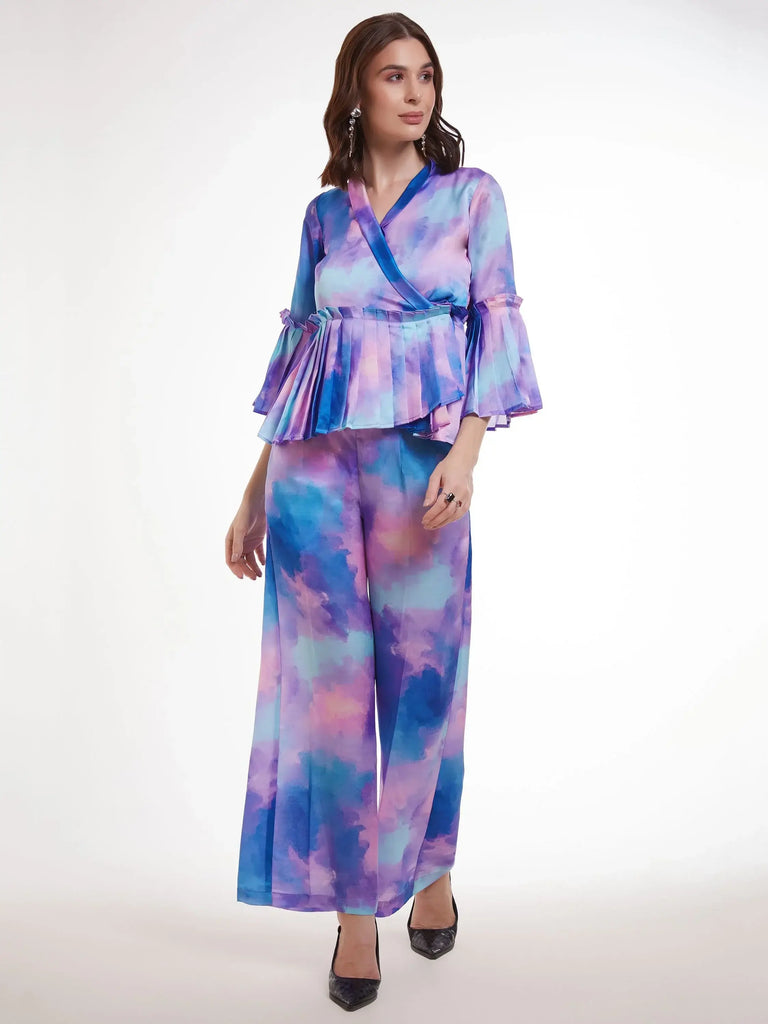 Amazing Multi-Color Shibori Printed Satin Party Wear Co-Ord Set