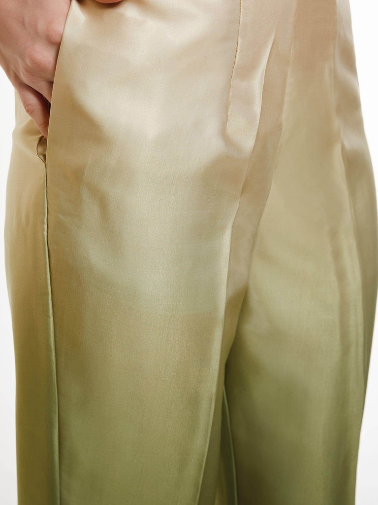 Outstanding Ombre Green Satin Designer Asymmetrical Kurta Set