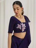 Lovely Wine Organza Pre-Stitched Ruffle Saree With Hand Work Blouse