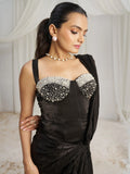 Fascinating Black Organza Party Wear Saree With Corset Blouse