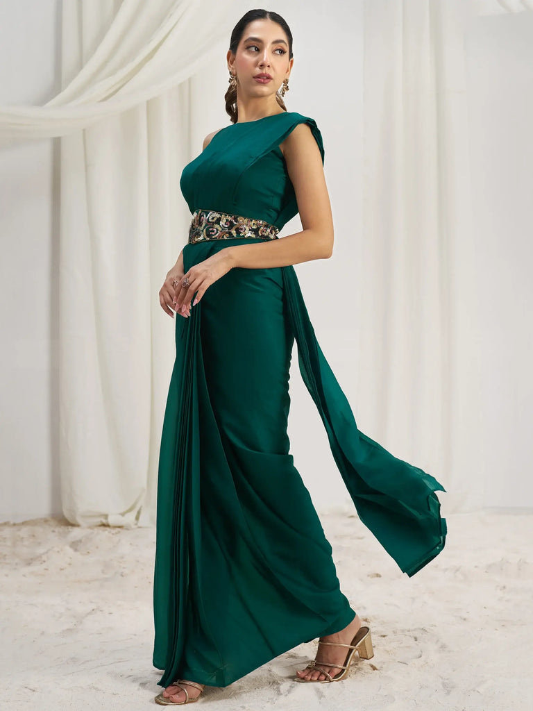 Mesmerizing Teal Green Organza Designer Saree With Blouse