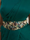 Mesmerizing Teal Green Organza Designer Saree With Blouse