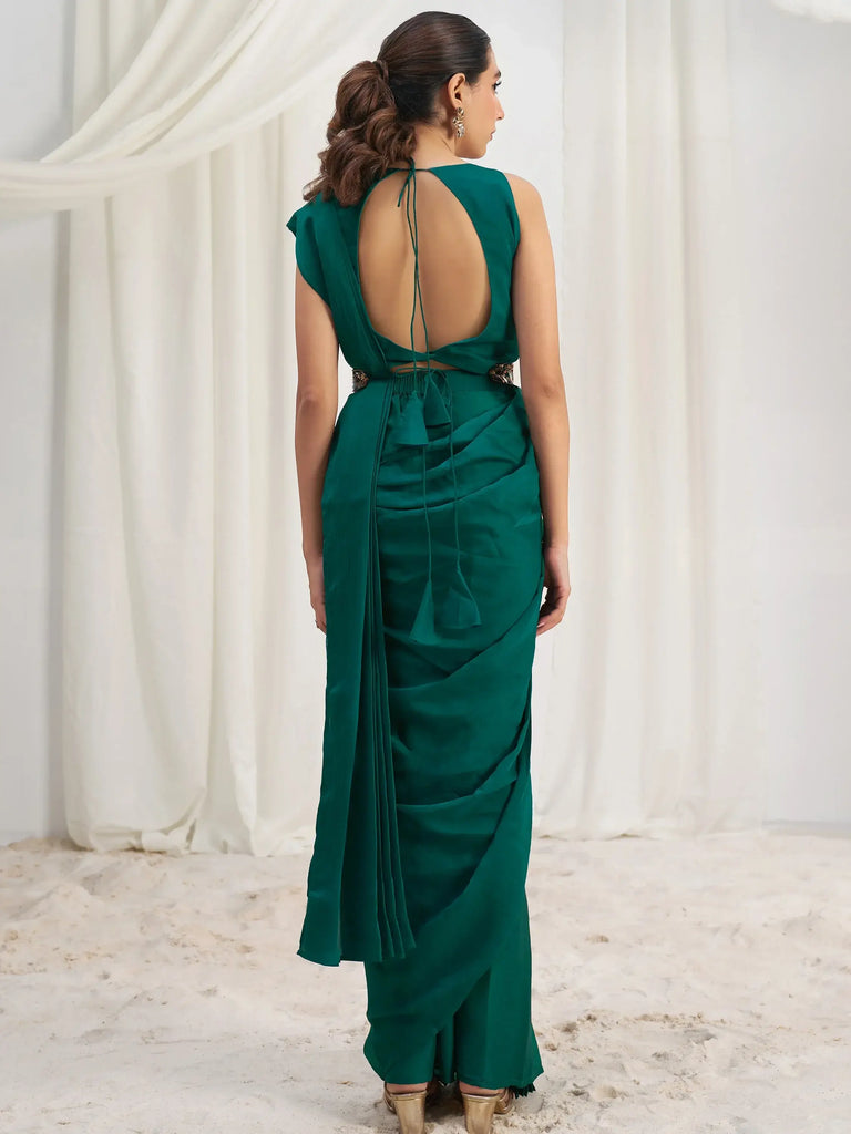 Mesmerizing Teal Green Organza Designer Saree With Blouse