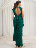 Mesmerizing Teal Green Organza Designer Saree With Blouse