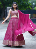 Stunning Magenta Sequins Georgette Reception Wear Lehenga Choli
