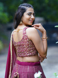 Stunning Magenta Sequins Georgette Reception Wear Lehenga Choli