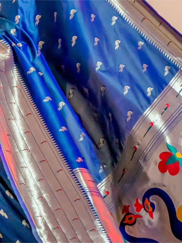 Capricious Blue Zari Woven Paithani Silk Wedding Wear Saree