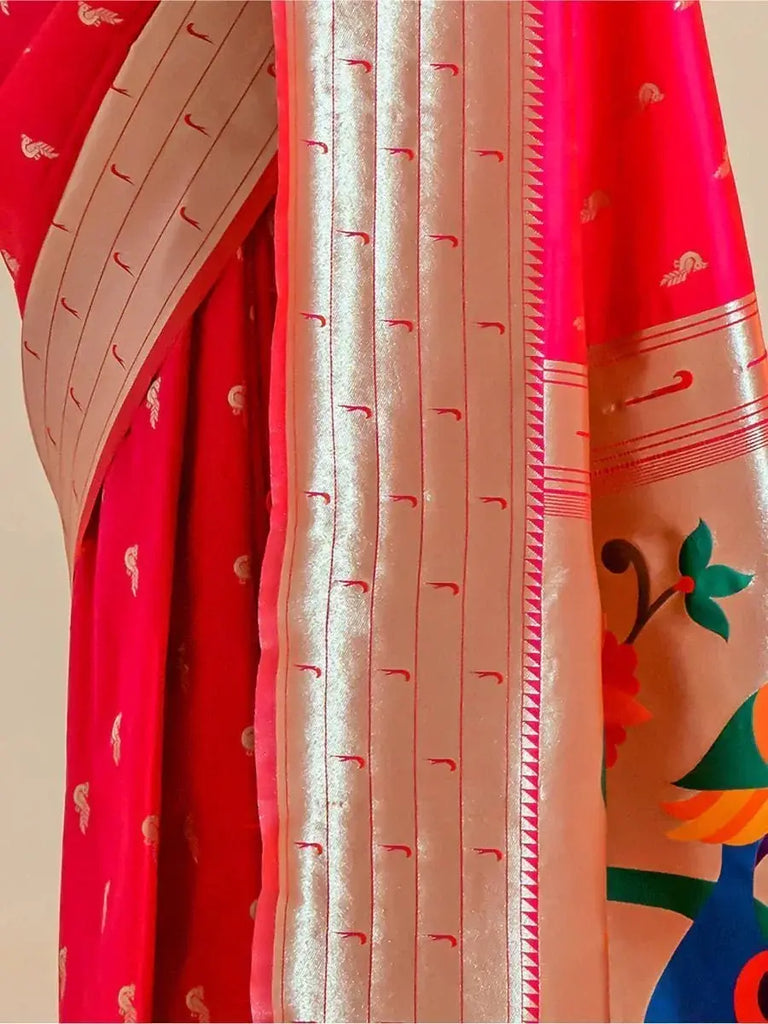 Captivating Hot Pink Zari Weaving Paithani Silk Sangeet Wear Saree