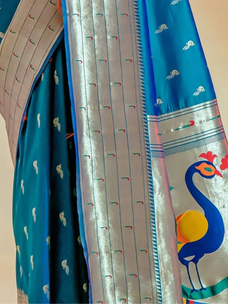 Irresistible Sky blue Heavy weaving Paithani Silk Event Wear Saree