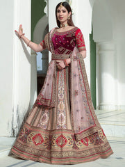 Fantastic Multicolor Thread Embroidery Velvet Bridal Lehenga Choli