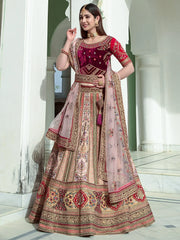 Fantastic Multicolor Thread Embroidery Velvet Bridal Lehenga Choli