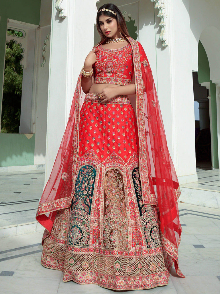 Stunning Red Dori Embroidery Silk Bridal Lehenga Choli
