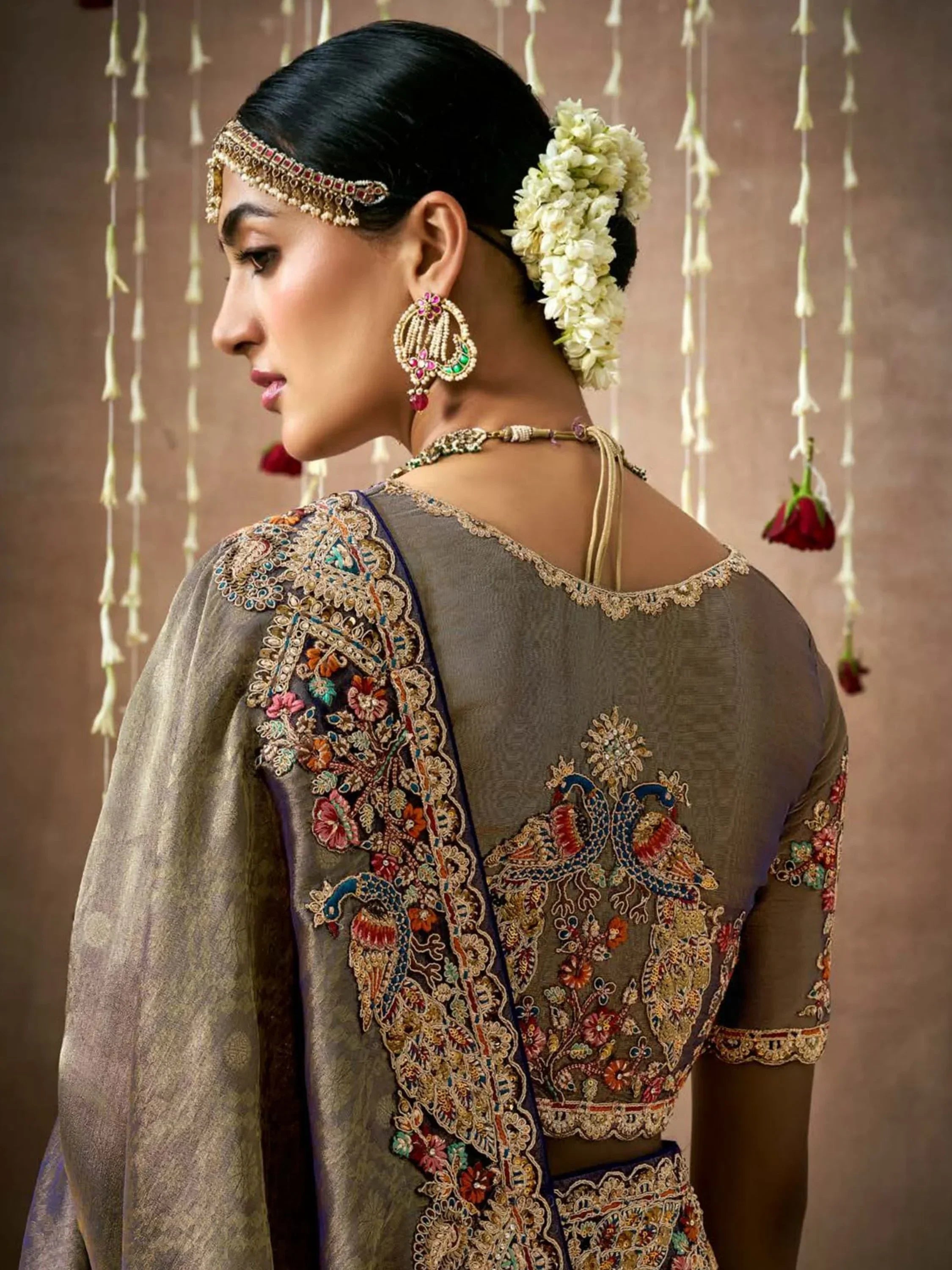 Adorable Olive Color Sequins Silk Function Wear Saree With Blouse