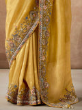 Alluring Mustard Color Sequins Silk Haldi Wear Saree With Blouse