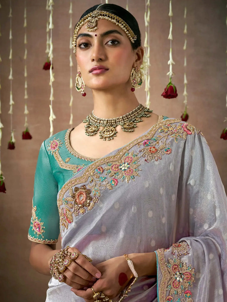 Alluring Light Lavender Color Sequins Silk Function Wear Saree With Blouse
