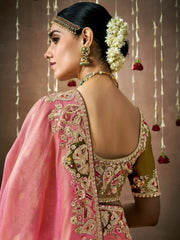 Attractive Dusty Pink Color Sequins Silk Wedding Wear Saree With Blouse