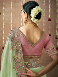 Beautiful Pista Color Sequins Silk Event Wear Saree With Blouse