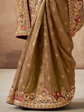 Ravishing Brown Color Sequins Silk Wedding Wear Saree With Blouse