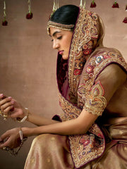 Ravishing Brown Color Sequins Silk Wedding Wear Saree With Blouse