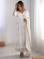 Fascinating Off-White Sequins Chinon Traditional Anarkali Suit