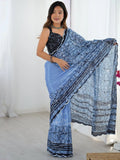 Elegant Blue Mirror Cut Work Printed Saree With Blouse - Ethnic Plus In