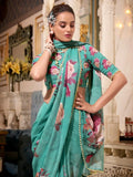 Elegant Green Georgette Floral Printed Saree With Blouse - Ethnic Plus In