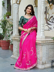Elegant Pink Georgette Gotta Patti Festival Wear Saree With Blouse - Ethnic Plus In