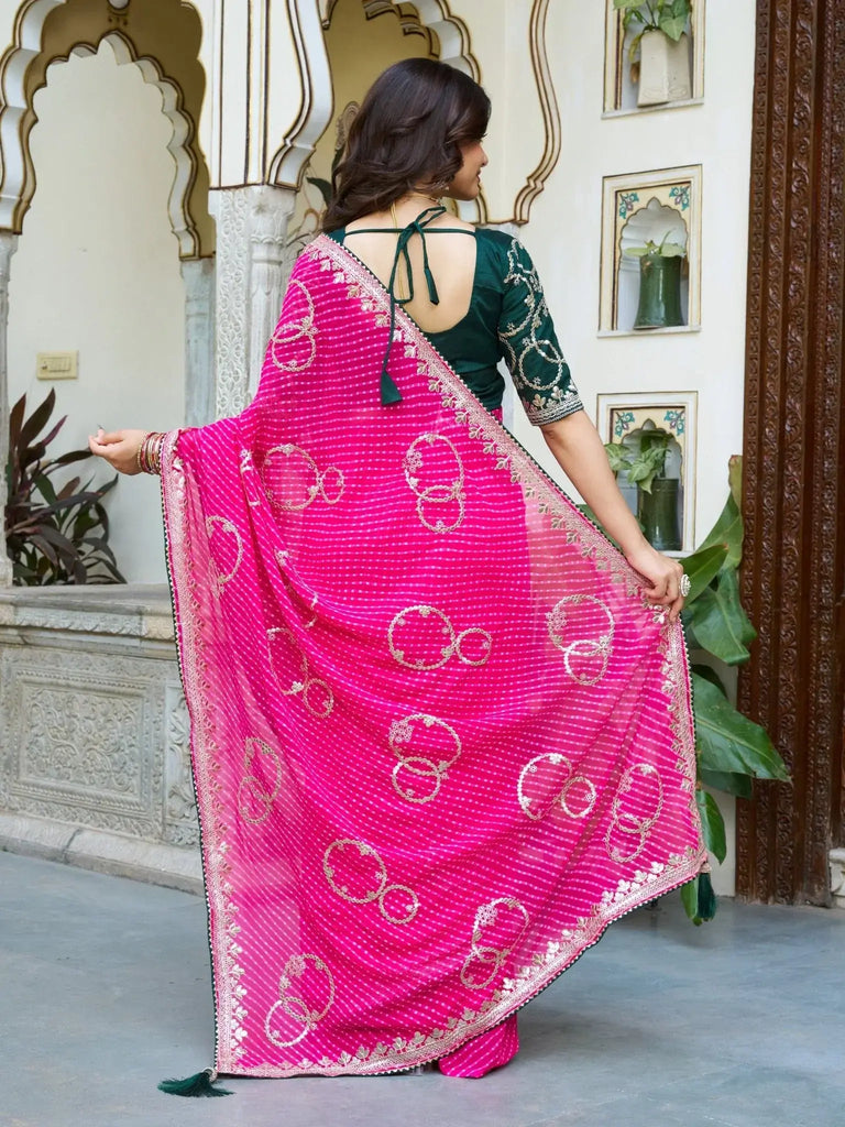 Elegant Pink Georgette Gotta Patti Festival Wear Saree With Blouse - Ethnic Plus In