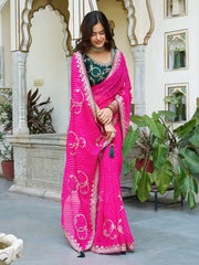 Elegant Pink Georgette Gotta Patti Festival Wear Saree With Blouse - Ethnic Plus In