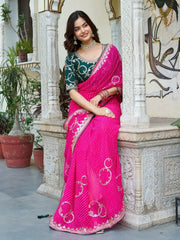 Elegant Pink Georgette Gotta Patti Festival Wear Saree With Blouse - Ethnic Plus In