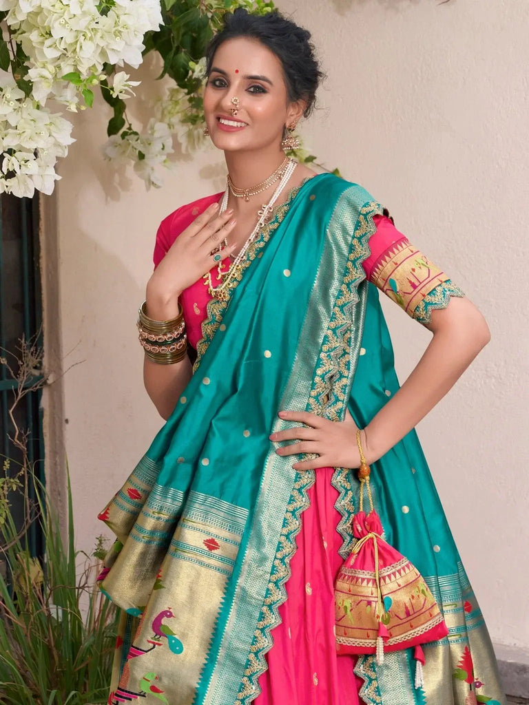 Elegant Pink Silk Festive Wear Zari Weaving Lehenga Choli With Dupatta - Ethnic Plus In