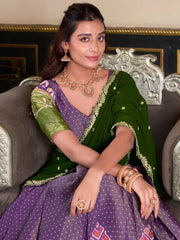 Elegant Purple Silk Ikat Print Wedding Wear Lehenga Choli With Dupatta - Ethnic Plus In