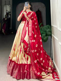 Elegant Red Shibori Printed Dola Silk Wedding Wear Lehenga Choli - Ethnic Plus In