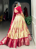 Elegant Red Shibori Printed Dola Silk Wedding Wear Lehenga Choli - Ethnic Plus In