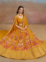Elegant Yellow Zari Work Georgette Haldi Wear Lehenga Choli With Dupatta - Ethnic Plus In