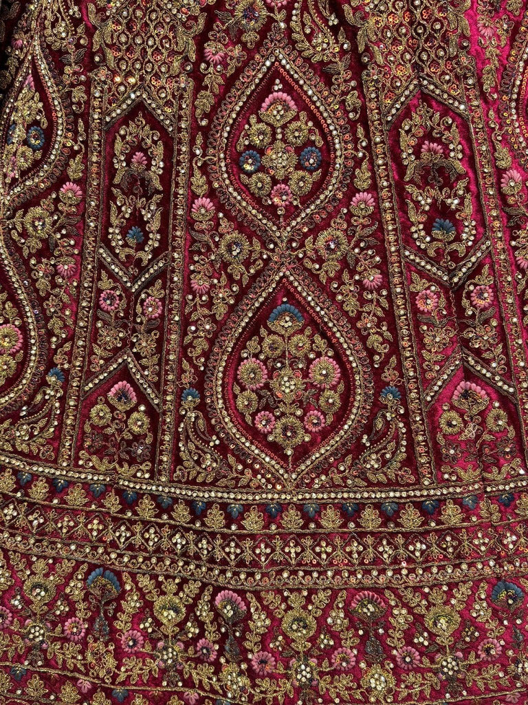 Embrace Hot Pink Dori Work Velvet Bridal Lehenga With Double Dupatta - Ethnic Plus In