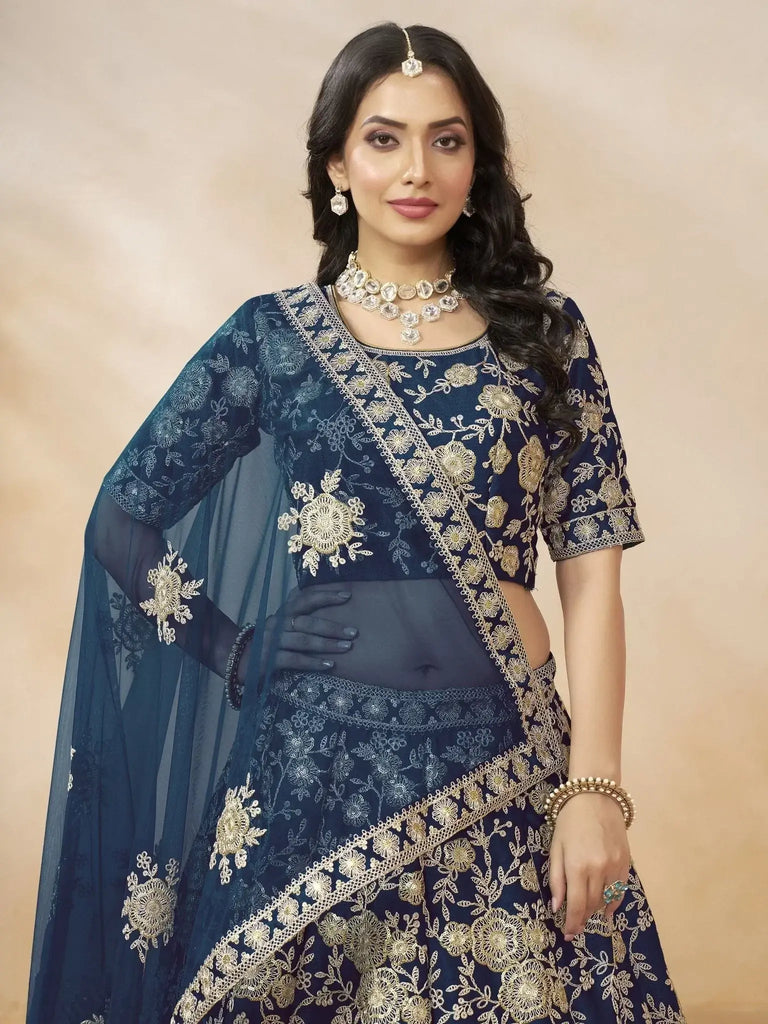 Enchanting Blue Color Embroidered Silk Event Wear Lehenga Choli - Ethnic Plus In