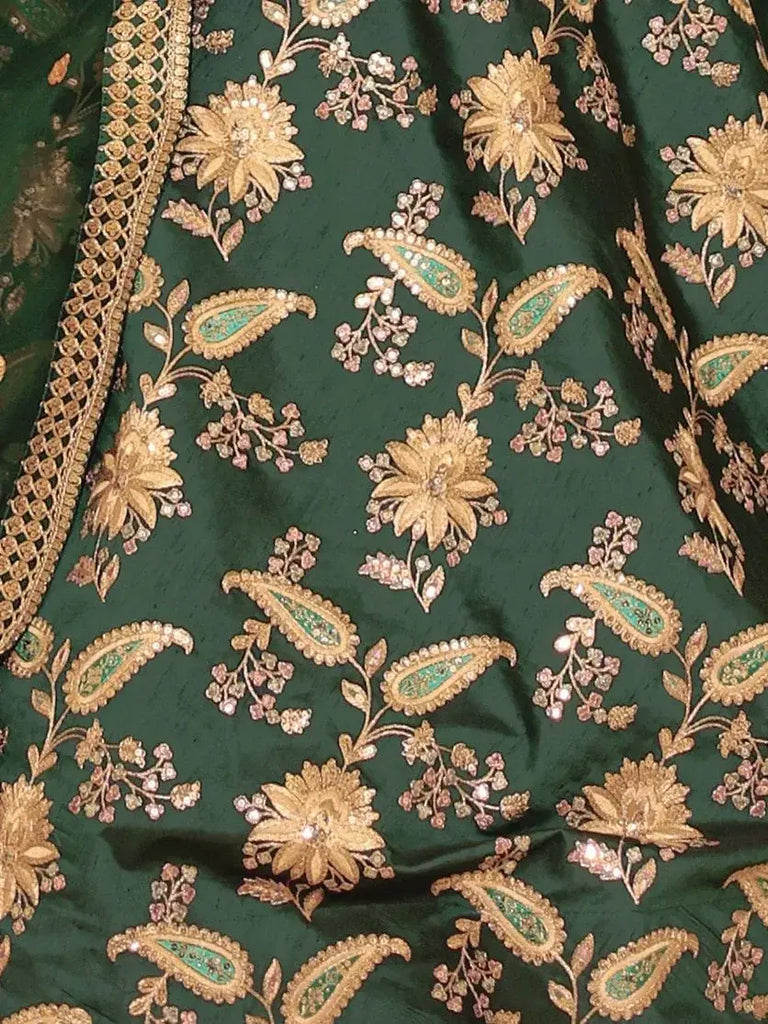 Enchanting Bottle Green Zari Work Art Silk Wedding Wear Lehenga Choli - Ethnic Plus In
